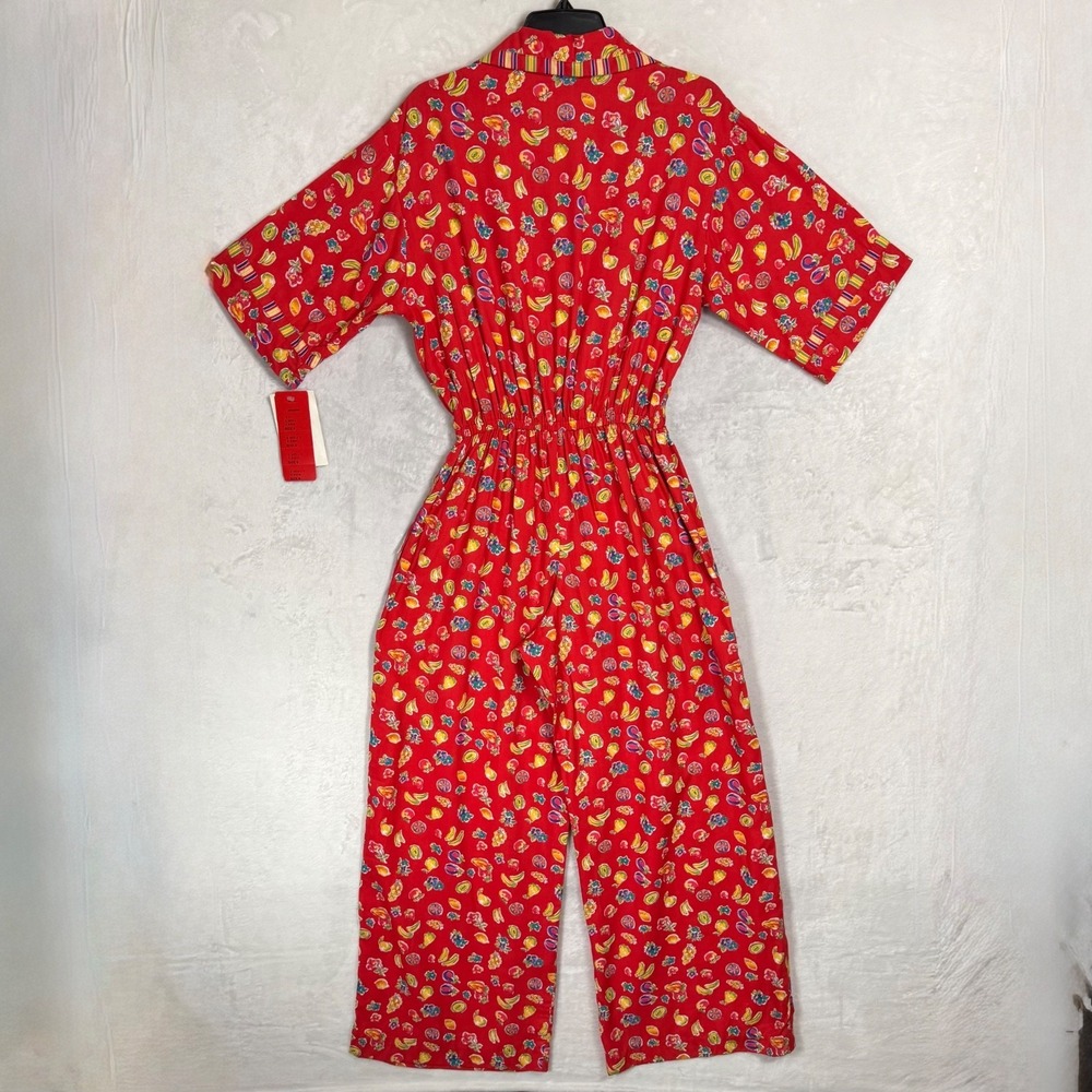NWT Vintage Boho Fruit Print Jumpsuit 8 Wide Leg Novelty Tropical Resort Romper - Picture 3 of 16